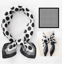 100% Silk 20" small Square Scarf Women neckerchief Polka Dot black white MY1
