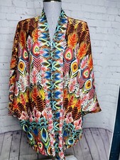 Life Style Jacket Womens Sz 2x Multicolor Feather Design Open Front Pockets