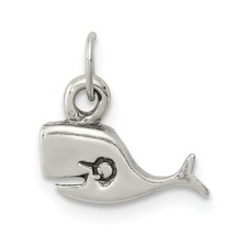.925 Sterling Silver Children's Antiqued Whale Charm Kids Pendant 9mm x 12mm