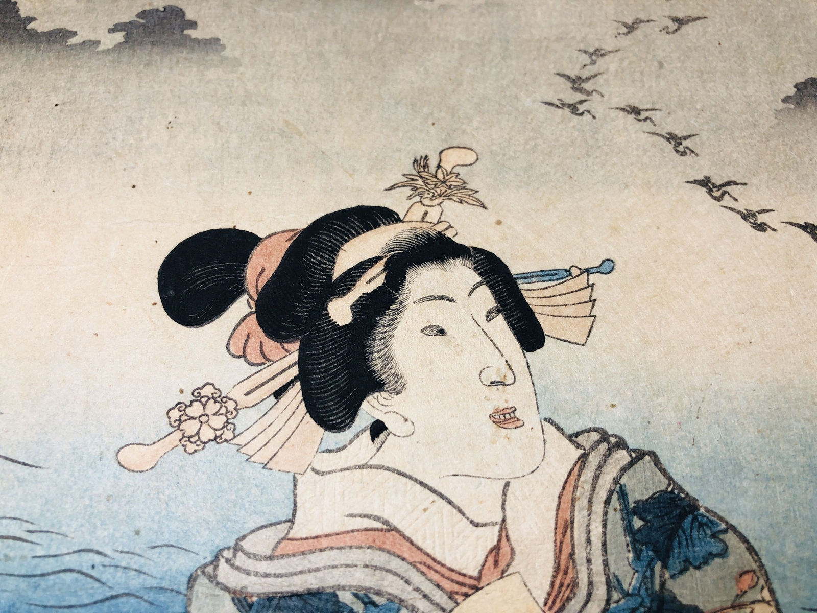 Y5710 WOODBLOCK PRINT Kunisada person man triptych Japan Ukiyoe antique