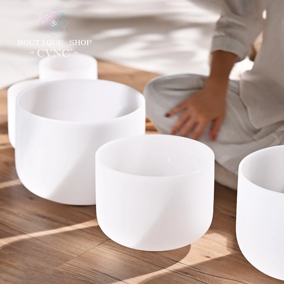 CVNC 432HZ 6-12" White Quartz Crystal Singing Bowl Set Sound Healing Bath Yoga - Image 3 of 4