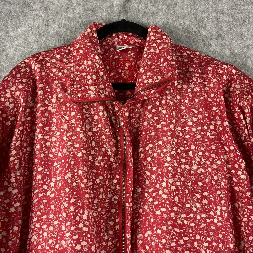 Chaqueta Bomber De Colección Fuda International Seda Para Mujer XL Floral Cremallera Completa Ditsy Foto 2 de 4