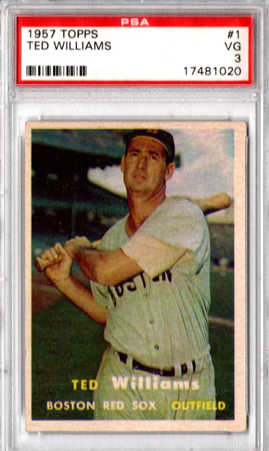 Ted Williams, 1957 - #1 Topps card, PSA 3, Boston Red Sox, Hall of Famer
