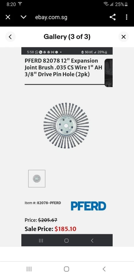 Cepillo de junta de expansión PFERD 82078 12" .035 CS cable 1" AH 3/8" agujero de pasador de accionamiento 2pk Foto 4 de 4