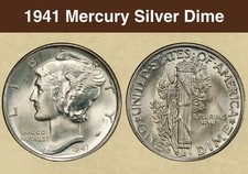 USA Mercury Dime 1941 Silver 90% Mint D Circulated MBC