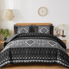 King Size Black Comforter Set, 7 Pieces Boho Aztec Bed in a Bag, All-Season B...