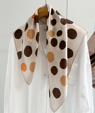100 Mulberry Silk Scarf 65X65cm Shawl Brown circle Print Bandanna Square Wrap