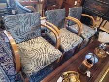 Mid Century Bentwood Chairs - Set of 4 - Silver/grey Velvet Leaf Upholstery