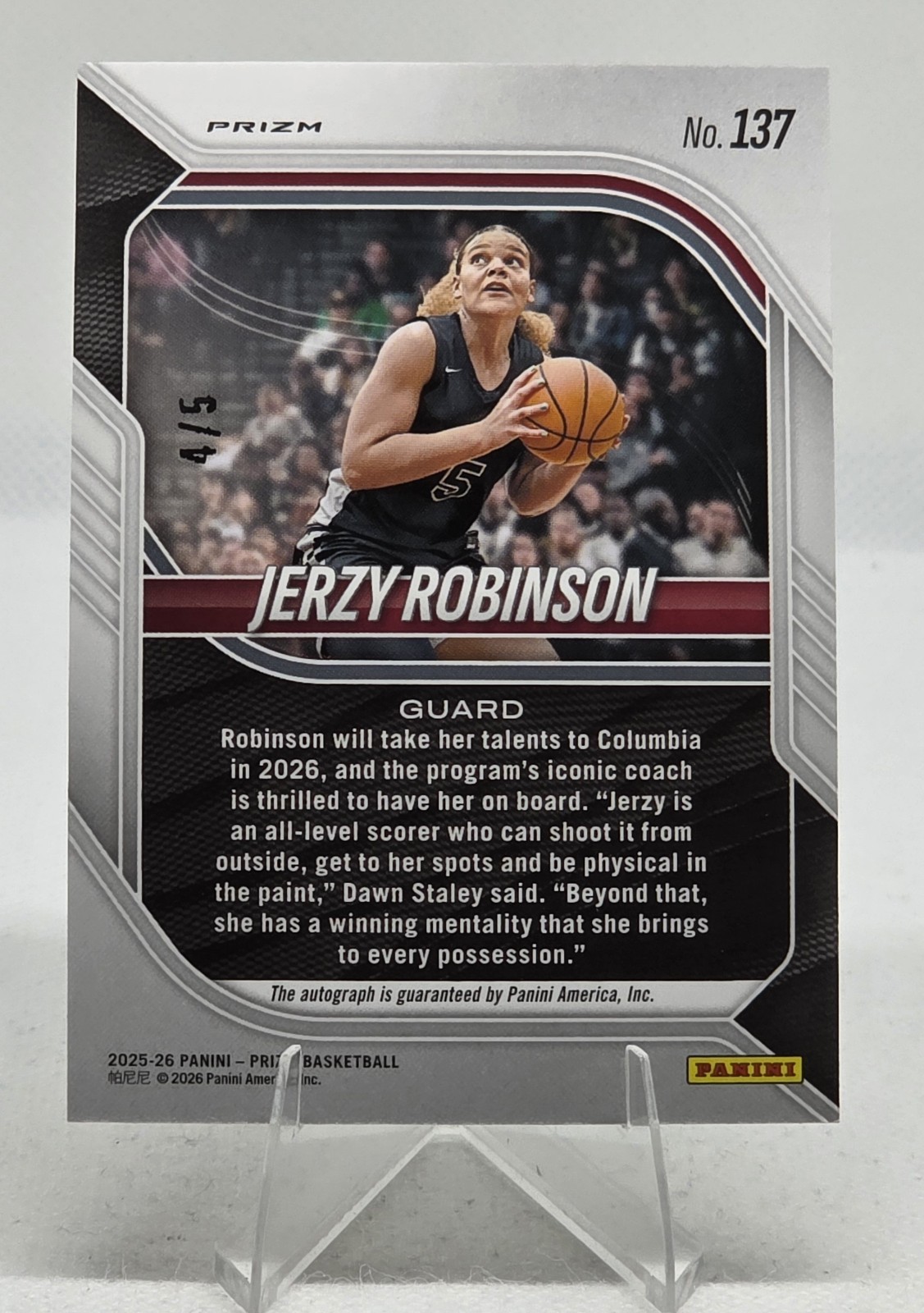 Jerzy Robinson Auto #d 4/5 - 2025-26 Panini Prizm NIL Gold Vinyl Prizm #137 view 2