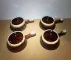 4 Vintage McCoy Brown Drip Pottery Stackable Soup Bowls #7054 Great Shape!