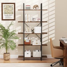 2PCS 5-Tier Bookshelf, Tall Vintage Industrial Bookcase w/Open Storage Shelves