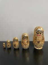 Stacking Nesting Dolls Hand Painted Wooden Carved Figures, Set Of 5,New
