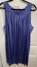 Vtg Shadowline XL PURPLE/ROYAL BLUE Nightgown Nylon Embroidery Trim Sleeveless