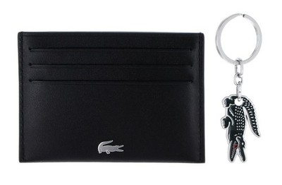 LACOSTE CC Key Ring Box Kartenhalter Noir Kr Croc Sinople dunkelgrün Neu
