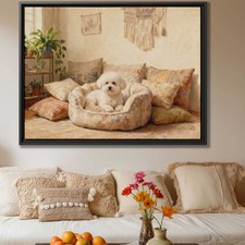 Bichon Frise Dog Canvas Print Oil Painting Cozy Living Room Decor Pet Wall Art