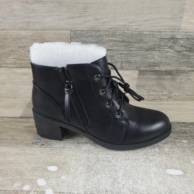 Easy Street Becker Womens Bootie Boots Sz 8 M Black Lace-Up Leather Side Zipper - Image 1 of 4