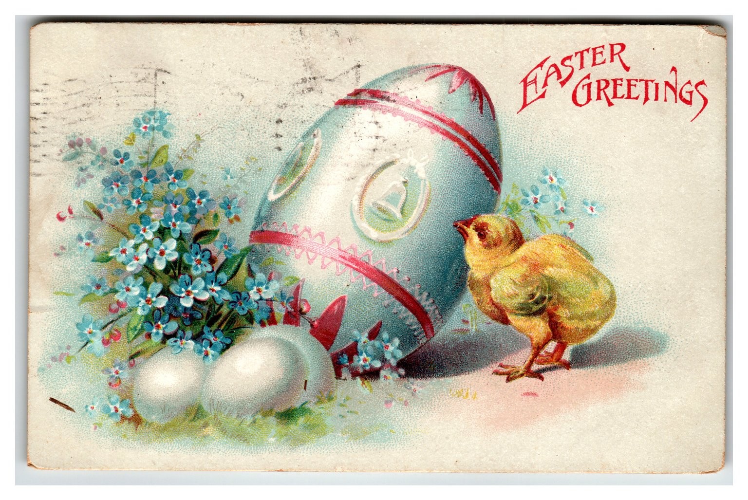1908 Easter Greetings Chick & Egg Postcard, Printed in Germany, Dubois PA