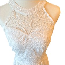 Wedtrend White Lace Halter Sleeveless A-Line Full-Length Dress Size S Zipper