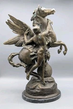 Perseus & Pegasus Emile-Louis Picault Metal Sculpture Reproduction 21" Tall
