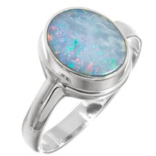 925 Sterling Silver Big Blue Natural Australian Opal Sterling Sz 7 Ring