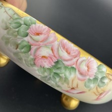 Antique Limoges T V Tressemann Vogt Hand Painted 3 Footed Bowl Roses Signed
