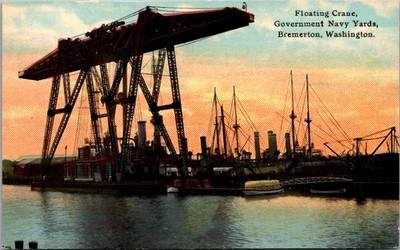 Floating Crane Government Navy Yard Bremerton Washington Vintage Postcard