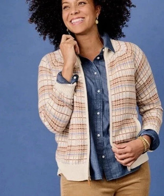 NWT TALBOS BLUE/BROWN/IVORY PLAID FULL-ZIP  MOCKNECK SWEATER JACKET SIZE 1X