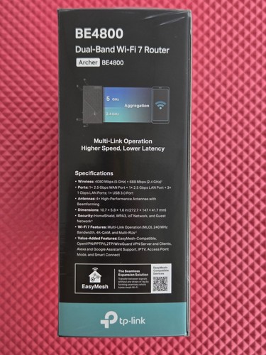 TP-Link Dual-Band ARCHER BE4800 Wi-Fi 7 Router, Dual 2.5 Gbps Ports, USB 3.0 NEW - Picture 4 of 19