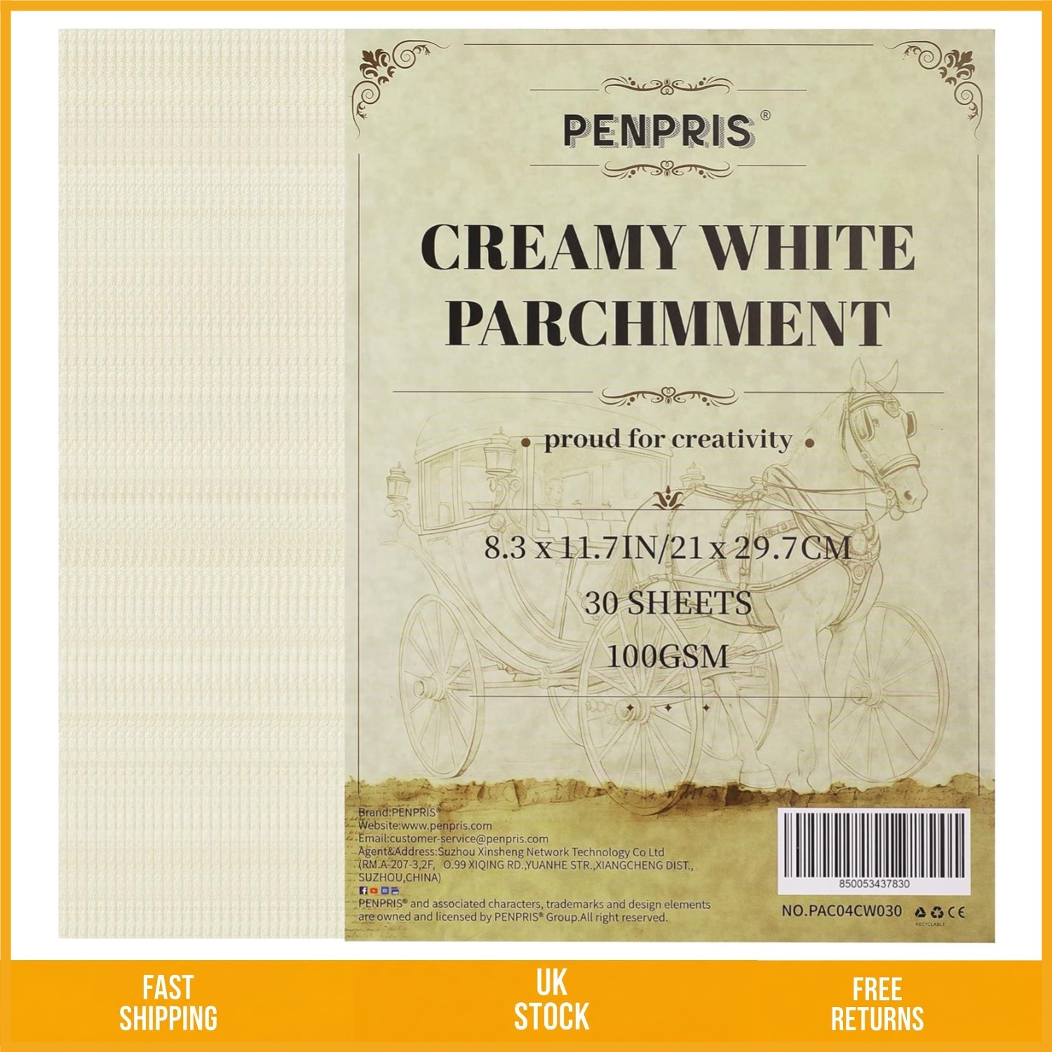 Elegant Creamy White Vintage Parchment Paper A4 100gsm 21x29.7cm 30 Sheets