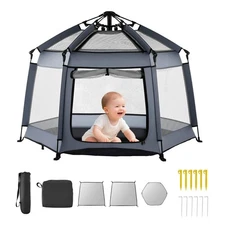 Baby Pop Up Playpen w/ Canopy | UPF 50+ Sunshade Portable Indoor/Outdoor