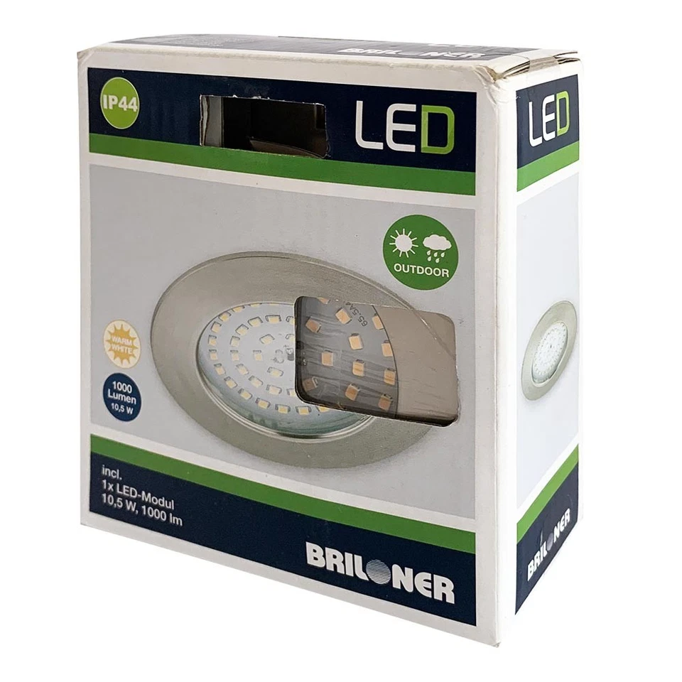Briloner LED Incasso Tondo Nichel Opaco IP44 10,5W Modulo 1000lm Bianco Caldo - Immagine 2 di 4