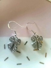 Pretty Bow Earrings with Diamante Details On Hallmarked Sterling Silver Hooks