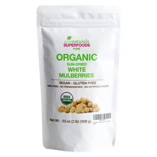 White Mulberries Dried Organic Bulk 2 Lbs Bag– USDA Organic Certified – Sun D...