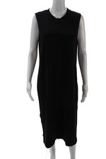 Everlane Women Tank Dress Black 100% Cotton Crew Neck Full-Length Size L