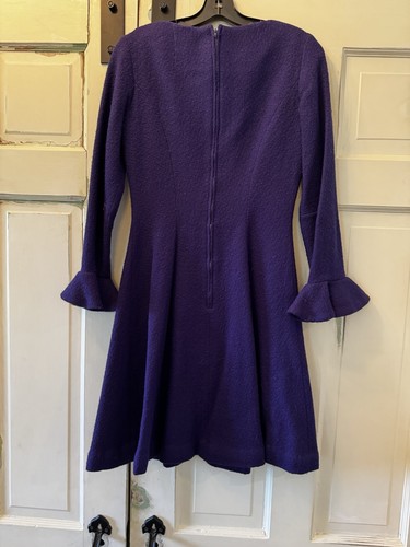 Vintage Alison Ayres Coquette Midi Wool Sweater Dress Purple XS/S 60's 70's