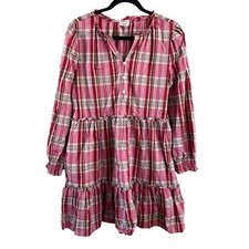 J. Crew Sz 12 Plaid Pink Long Sleeve Dress Re-imagined Preppy Lightweight