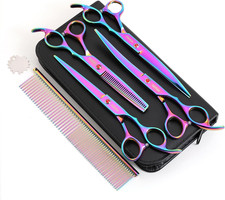 7.0In Titanium Dog Grooming Scissors Set 6 in 1 Straight Thinning Upwards