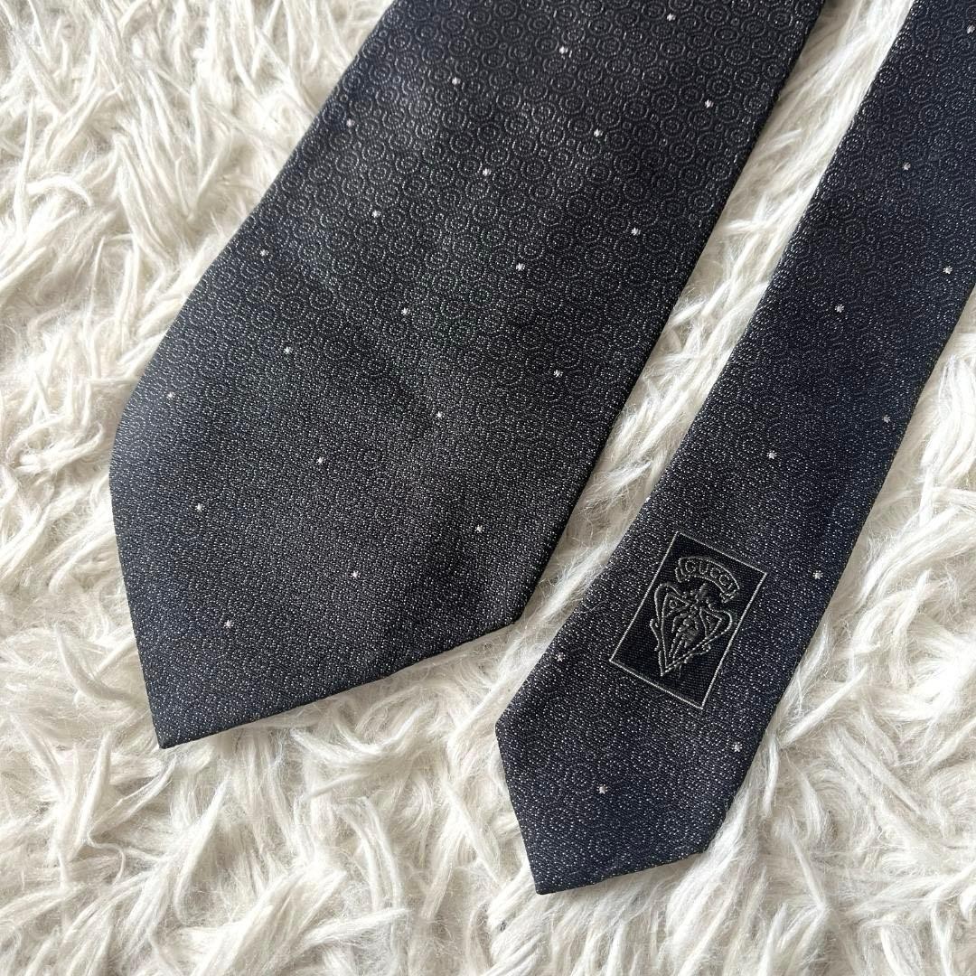 Gucci Necktie Tie 100% Silk Black Silver Polka Dot G 3.7 inches From Japan thumbnail 21
