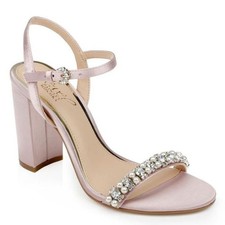 Jewel Badgley Mischka Sandal 8 Block Heel Wedding Crystal Party Rhinestone Pink