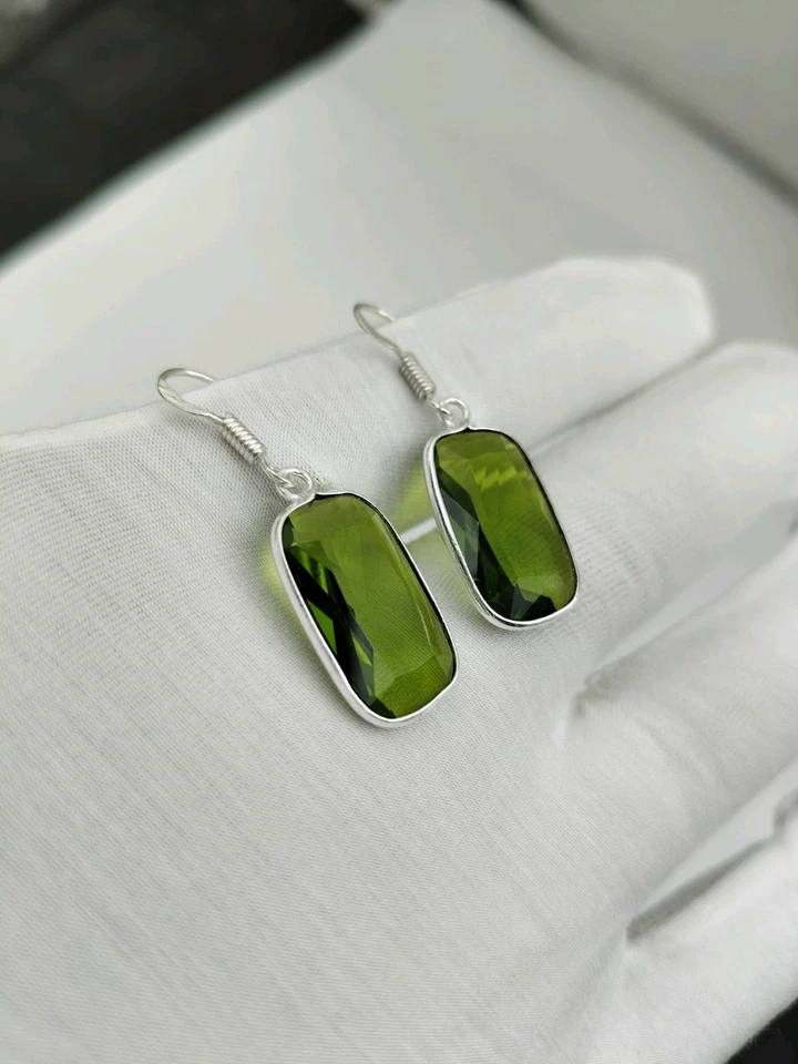 Серьги-перидоты ручной работы — посеребренные ювелирные изделия с драгоценными камнями подарок для женщин  - Изображение 3 из 4