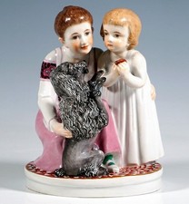 MEISSEN JUGENDSTIL GRUPPE 2 KINDER HUND 2 CHILDREN DOG BOCHMANN MNR: C293 UM1912