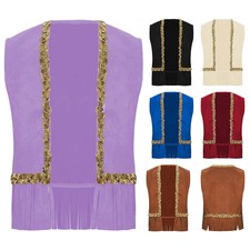 Kids Girls Vest Sequin Jacket Disco Waistcoat Dance Stage Hippie Halloween 70s