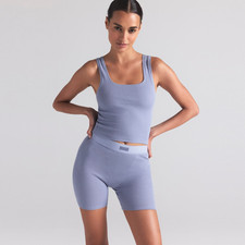 Skims Cotton Rib Boxer in Slate, Size Small