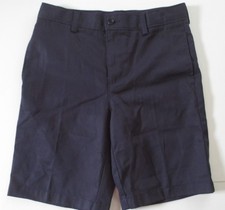 LANDS END Navy School Uniform Plain Front Chino Shorts Boys 8 Husky NEW