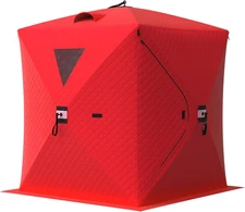 Insulated Pop-Up Ice Fishing Tent, 6-8 Person Portable Hub-Style Tent, Windproof