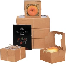 Bakery Box with Window 4*4*2.5inch/100Packs Brown Macaron Boxes Small Donut P...