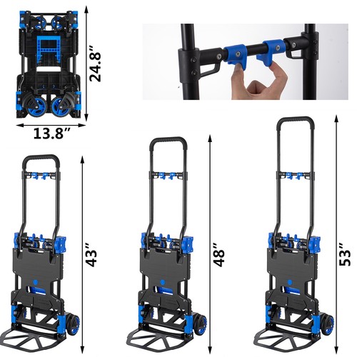 Carretilla de mano convertible con cesta plegable 330 lb carro de manija retráctil - Imagen 15 de 37