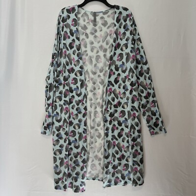 Honeyme Curvy Duster XL Leopard Print Multicolor Soft Open Cardigan POCKETS