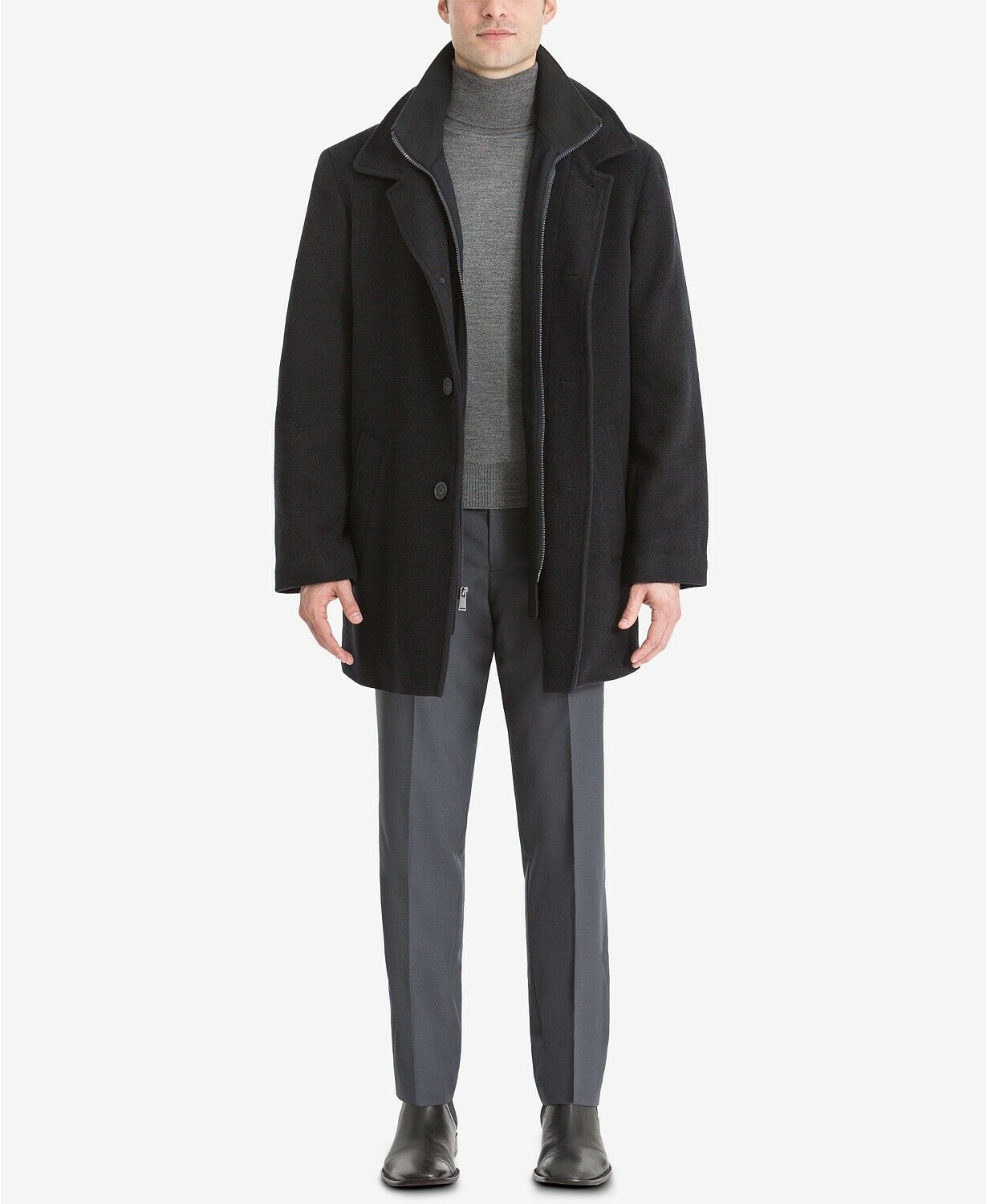 Calvin Klein Coleman Wool-Blend Overcoat in Black Size 48 Regular B8212  622362550544 | eBay