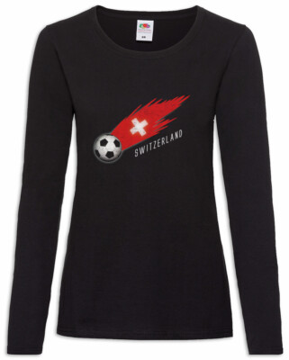Switzerland Football Comet I Damen Langarm T-Shirt Flagge Fahne Fußball Schweiz